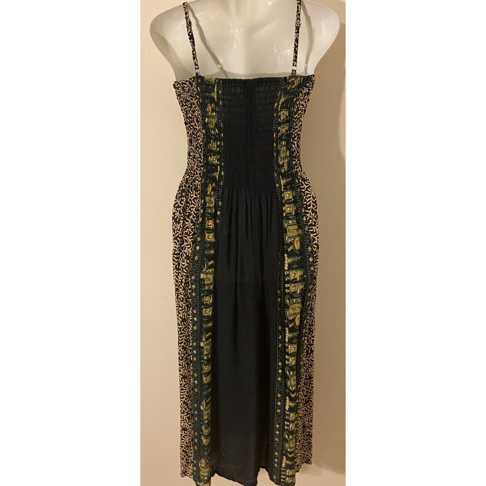 Peaceful People Sundress Womens Size S Smocked Midi Black Yellow Green - Picture 4 of 6